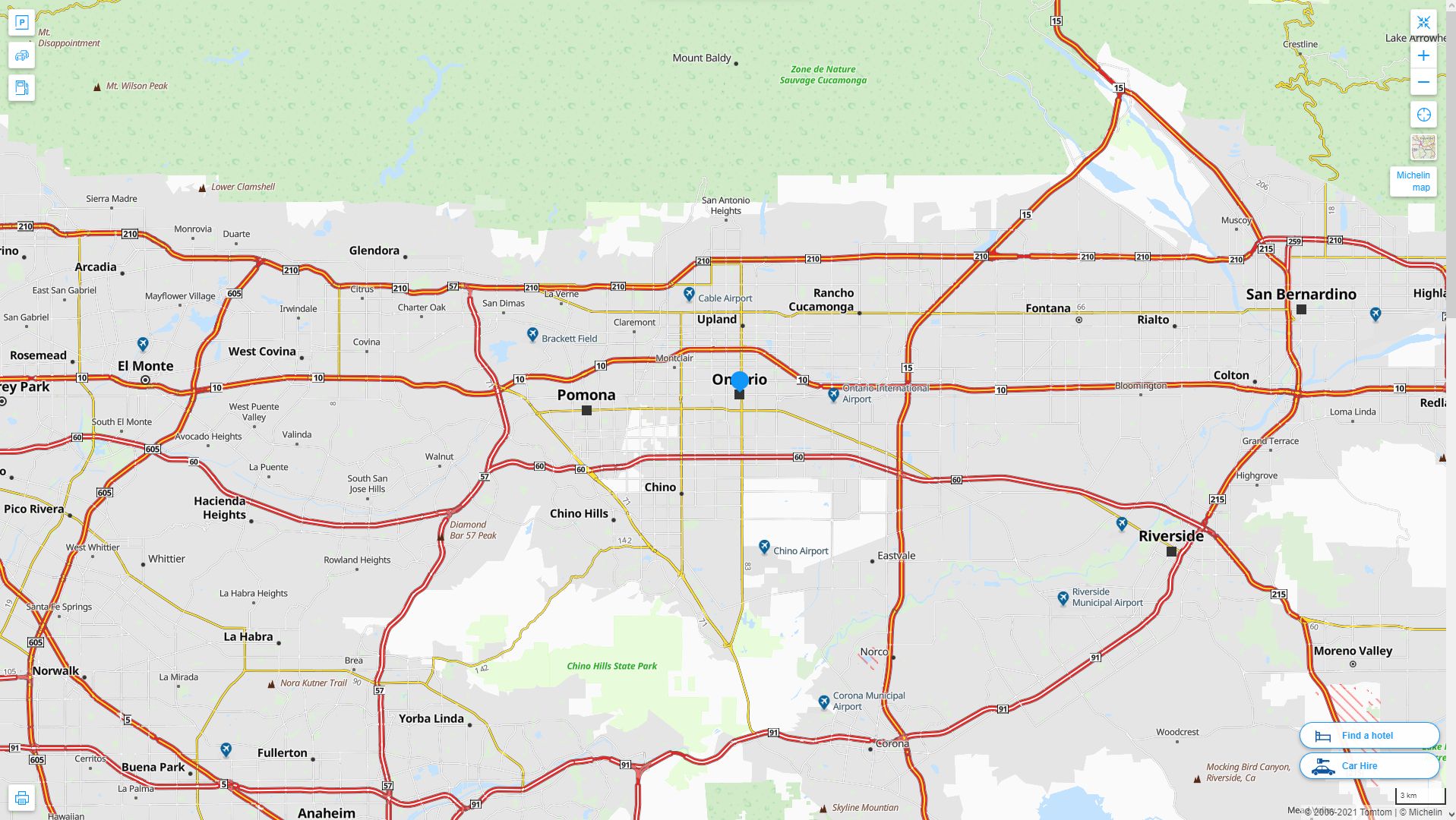 Ontario California Highway and Road Map